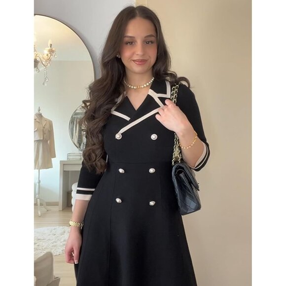 Women's Knit Sweater Dress Black 3/4 Sleeve Business Casual Work Fit - Picture 6 of 8